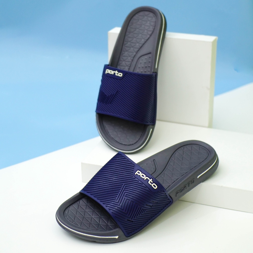 1041M - Porto Leveling Sandal Pria Harian Simpel Slip On Casual Nyaman Karet Terbaru