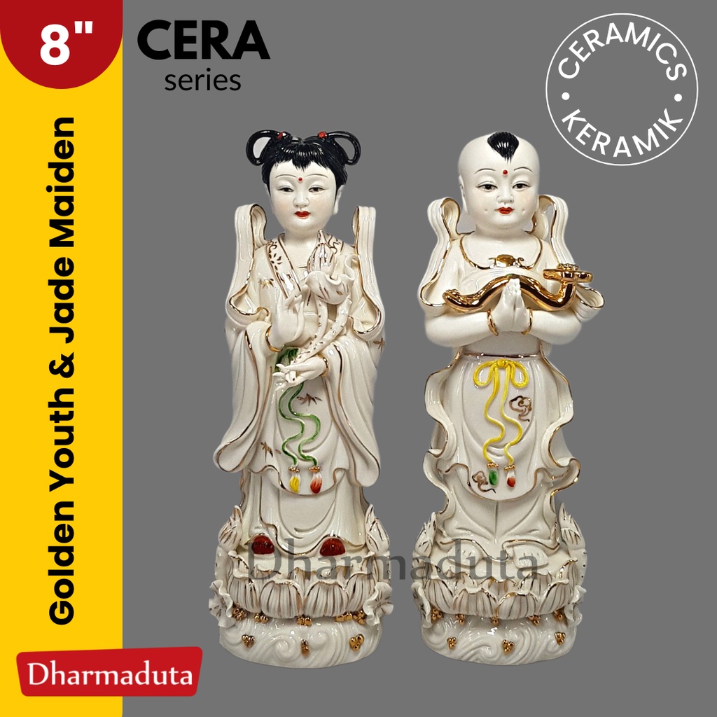 Jin Tong Long Ni Pengawal Guanyin Kwan Im Keramik Patung Rupang Arca