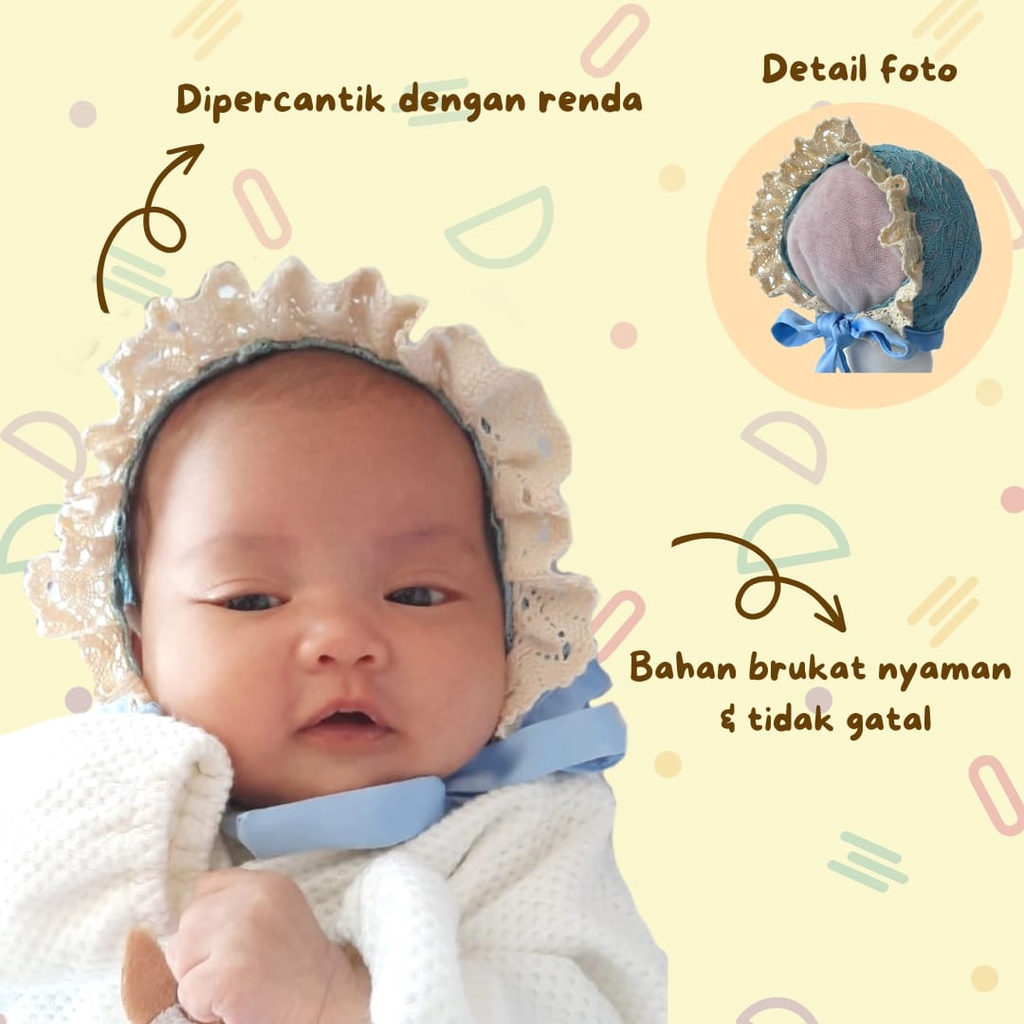 TOPI BONNET BAYI TOPI BRUKAT RENDA BONNET LUCU