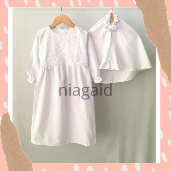 Gamis Pakaian Baju Dress Muslim Anak Perempuan Putih Brukat 1-6 tahun