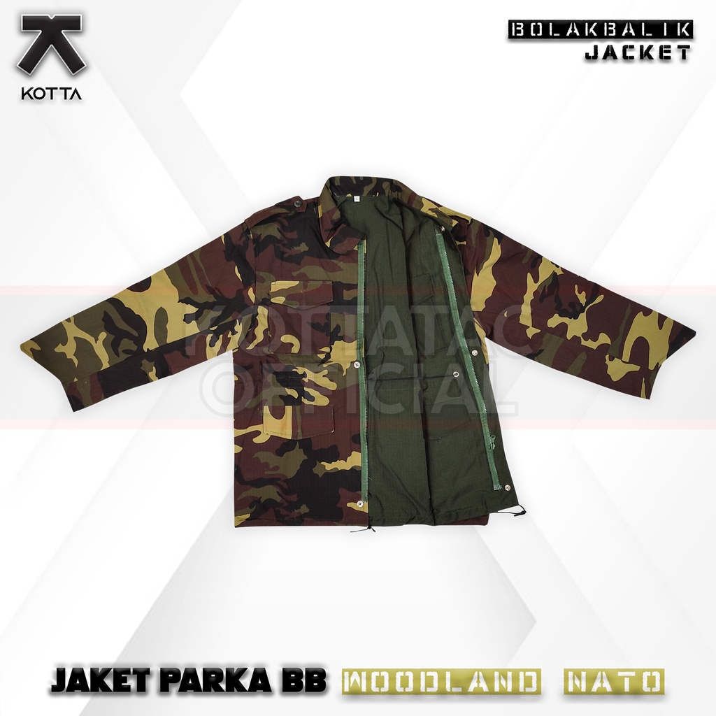 JAKET PARKA LORENG NATO US WOODLAND - JAKET BOLAK BALIK PARKA LORENG NATO - JAKET TACTICAL LORENG NATO BANSER