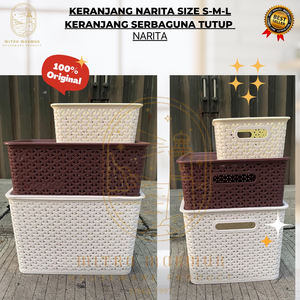 NARITA - KERANJANG SERBAGUNA + TUTUP MOTIF ROTAN SIZE S-M-L / STORAGE BOX MULTIFUNGSI / TEMPAT SURAT FILE