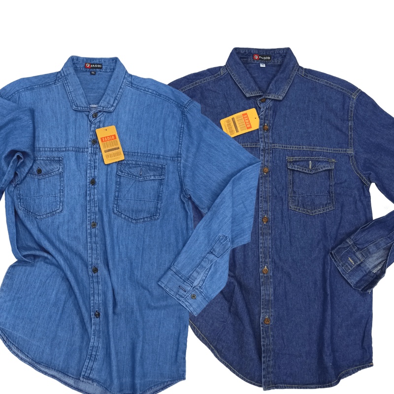 Kemeja Wanita Jeans Bahan Denim Lengan Panjang Biru Muda &amp; Biru Tua Kasual Distro Jean Pakaian Atasan Distro Blus Cewek Dewasa Jeanz M L XL XXL 3XL Jumbo OOTD Kekinian 2021 Mix Import Women Shirt Levis Tomiko