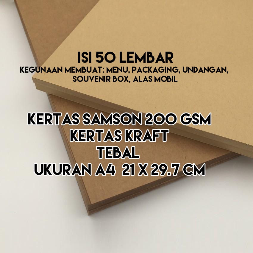 

Kertas Samson 200 gsm A4 isi 50 Lembar / Samson Kraft Liner Coklat Kertas Untuk Packing, Kerajinan Tangan, Menu, Paperbag, Undangan