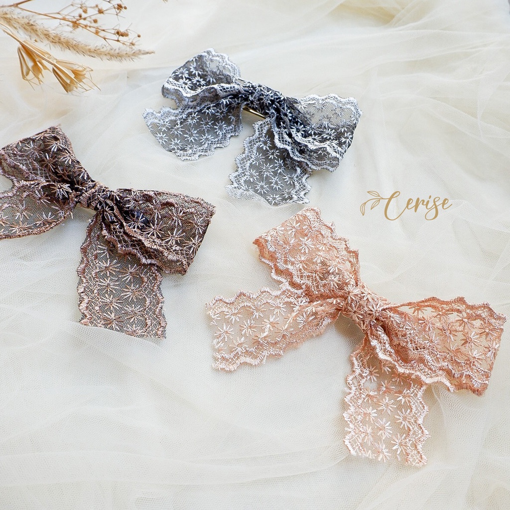 Emiko Hairpin | Jepit rambut pita lace korea hitam, coklat, cream untuk anak dan wanita dewasa cantik manis