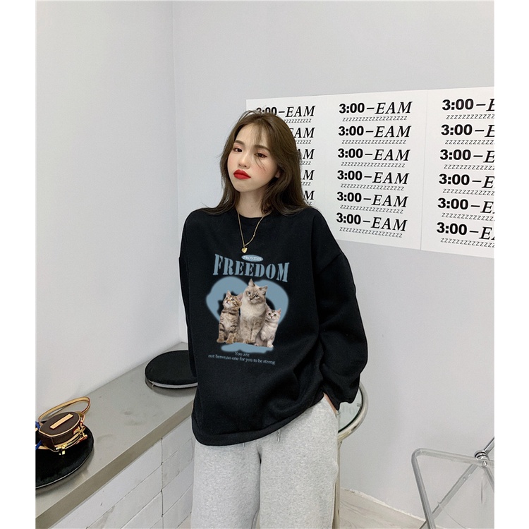 XIAOZHAINV Korean Style Style Blue Alphabet Pattern Lengan Panjang Baju Sweater Wanita