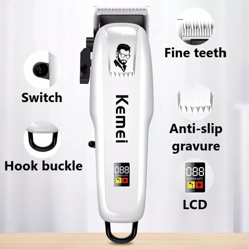 ZILLO Mesin Cukur Rambut Cas Profesional Paket Barbershop KEMEI KM-PG809A Indikator Baterai LCD Digital ORIGINAL