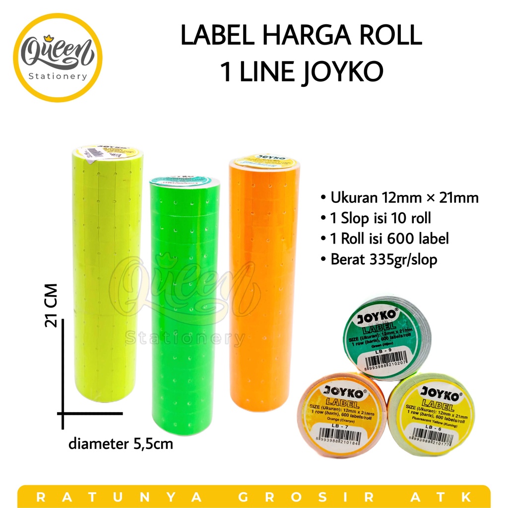 

1 SLOP (10 ROLL) LABEL HARGA ROLL 1 LINE WARNA JOYKO PRICE LABEL