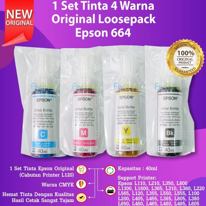 TINTA PRINTER EPSON L120 664 T6641 ORIGINAL 100% LOOSEPACK 1 SET 4 WARNA .