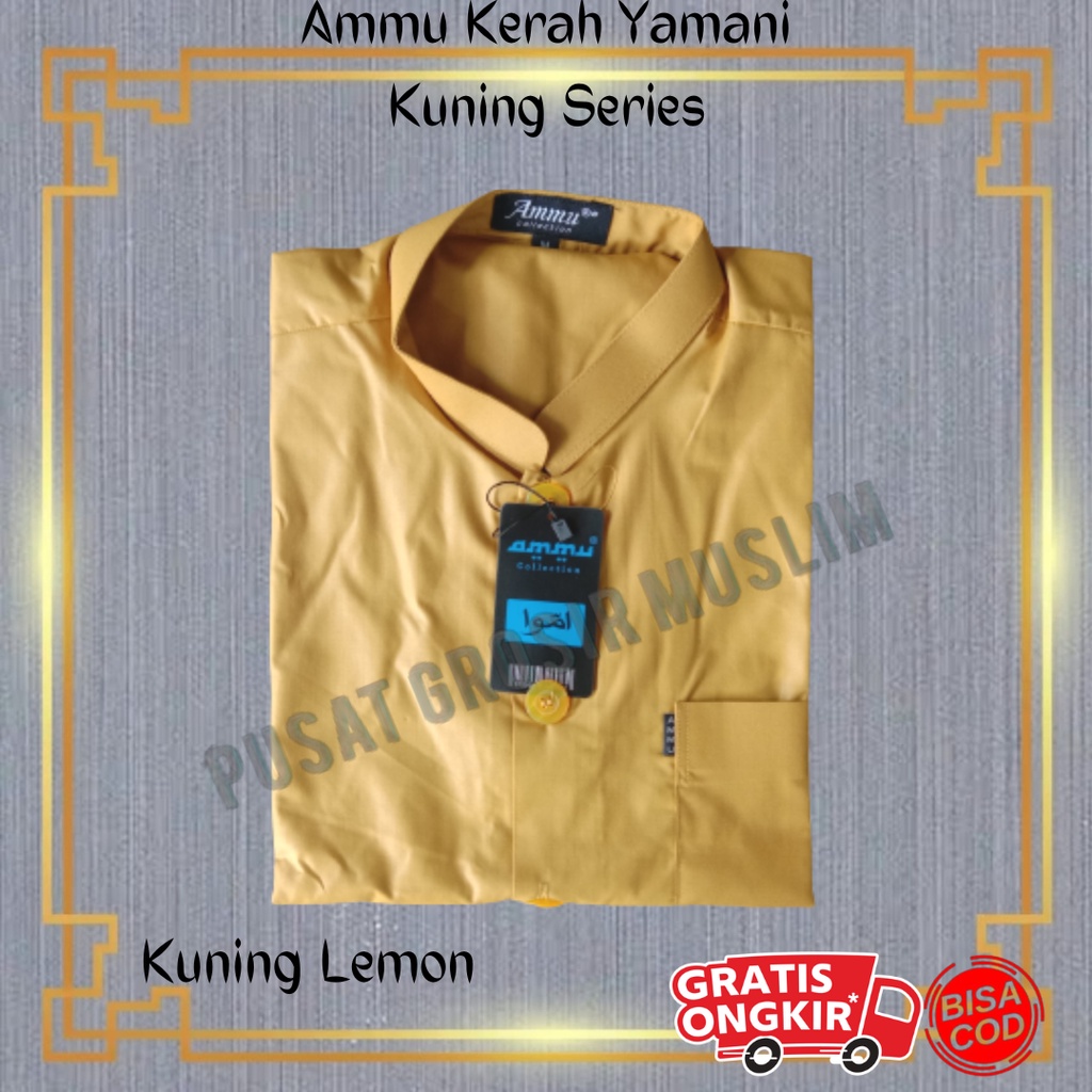 Promo Baju Koko Ammu Dewasa Kerah Yamani Kuning Series Termurah !!!