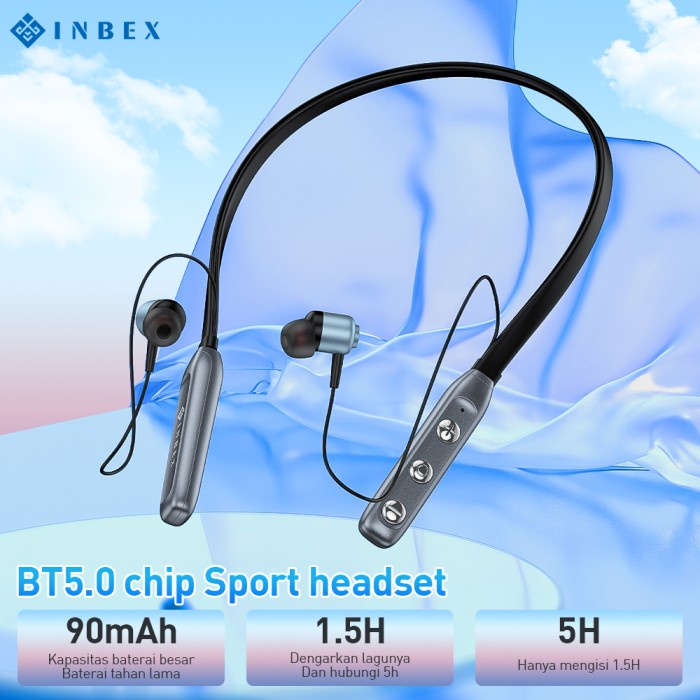 Headset Gaming INBEX Bluetooth 5.0 Sport In ear Neckband Magnetic Wireless Murah PROMO Terlaris Hand