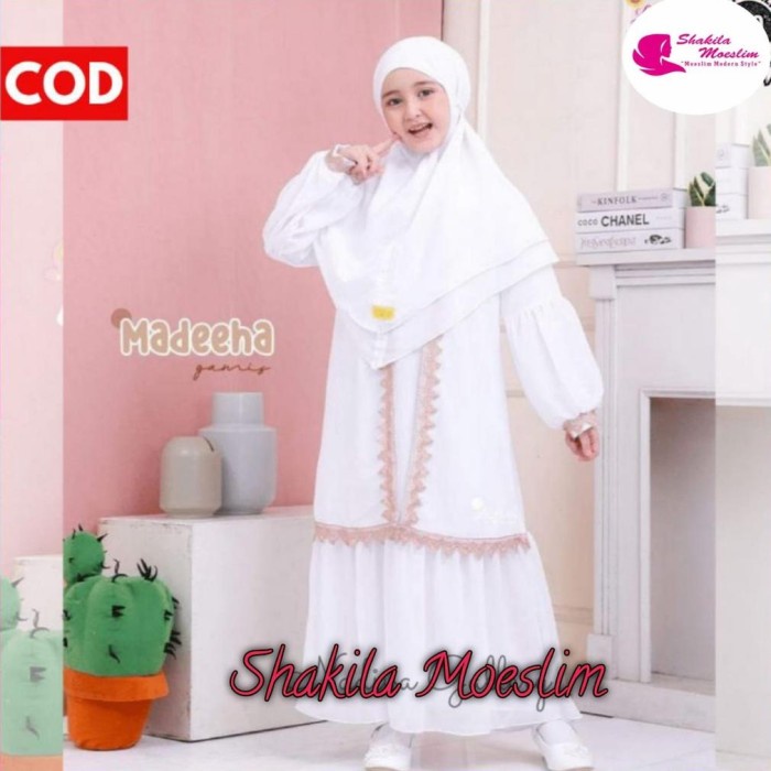 PROMO GAMIS PUTIH ANAK PEREMPUAN UMUR 11 12 TAHUN TANGGUNG REMAJA BAJU GAMIS - MADEEHA WHITE, M TREN