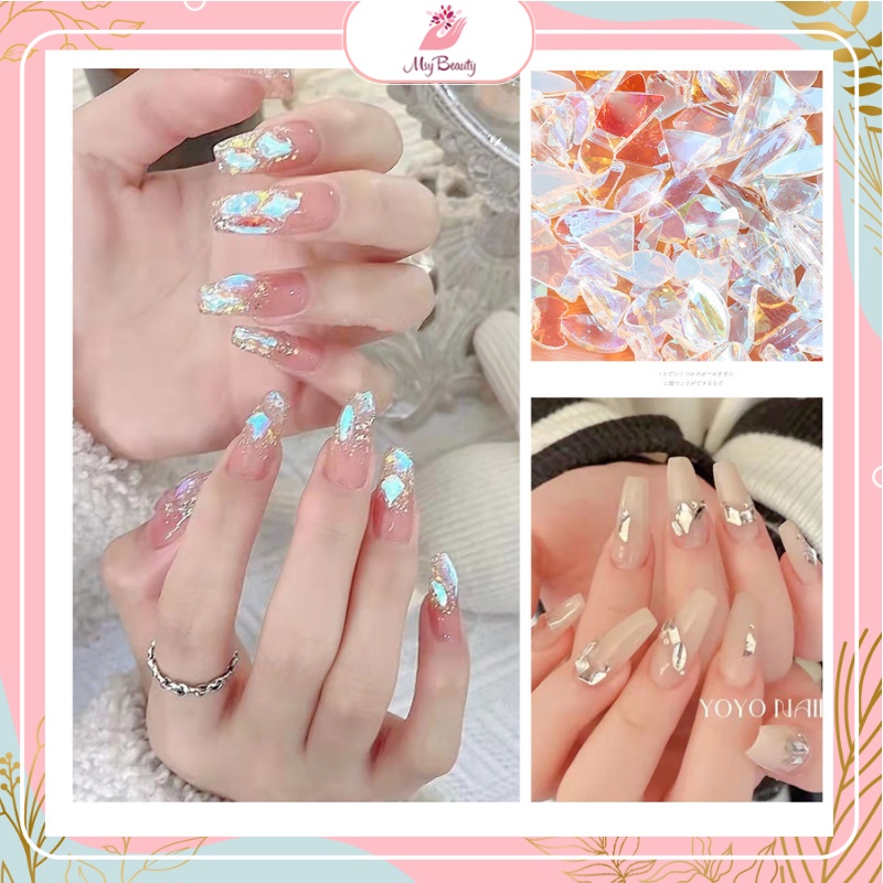 MSY 100pcs/perbungkus Hiasan Kuku 3D Bentuk Geometri Aksen Glitter + Berlian Imitasi Untuk Nail Art / Manicure