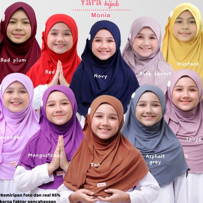 BOLEH DROPSHIP TERLARIS Jilbab anak Yara Size L usia 6-10 tahun Monia Hijab Kids