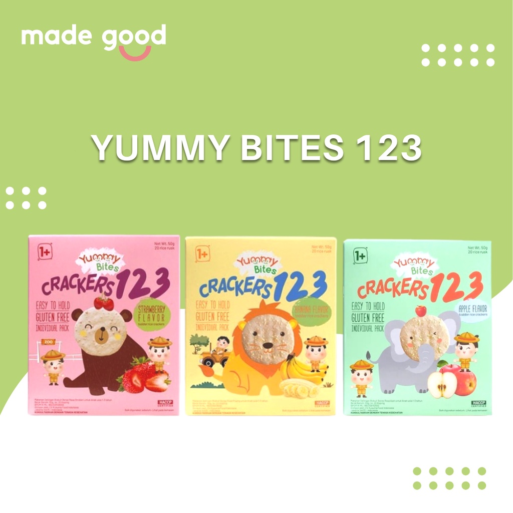 Yummy Bites Rice Crackers 123 - Snack Biskuit Bayi Sehat 1+ tahun 50gr Apple