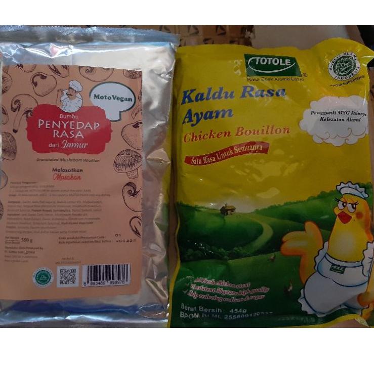 

☛ Paket 2in1 kaldu r 500gram moto vegan non msg +totole kaldu ayam 454 gram dengan label halal ☑