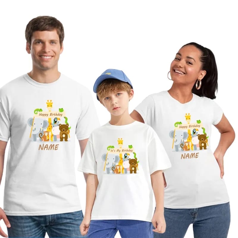 Herlin Collection_Kaos Couple Keluarga Happy Birthday Zoo Animals_Kaos Atasan Anak dan Dewasa