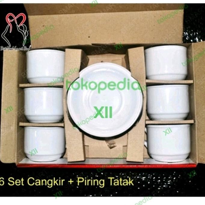 NIKURA Tea Coffee Cup + Saucers Set 12 Pcs Cangkir Keramik Polos Warna