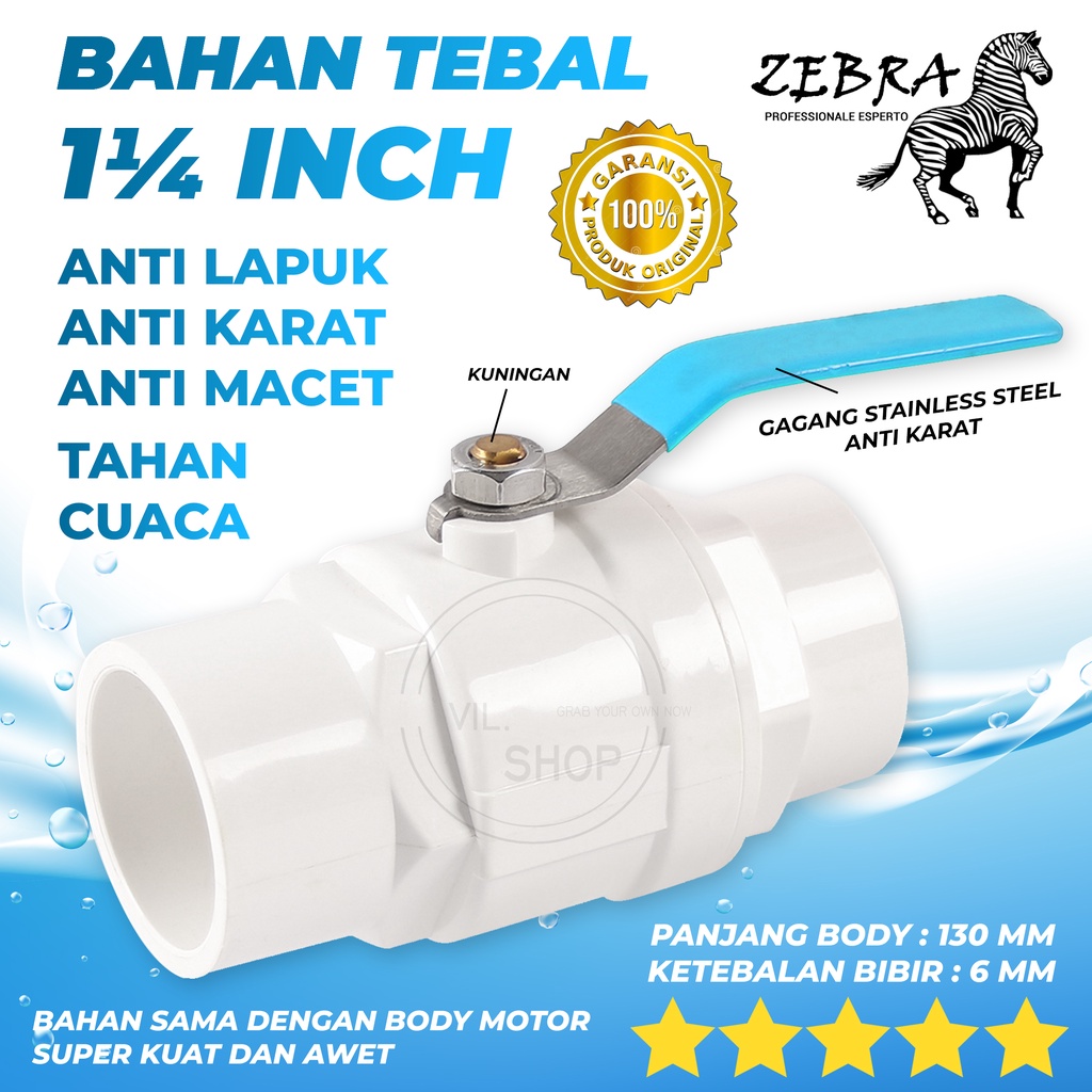 STOP KRAN 1 1/4 INCH TEBAL KUALITAS BAGUS TAHAN TEKANAN PVC ABS PUTIH / TWO PIECE PVC BALL VALVE 1,2