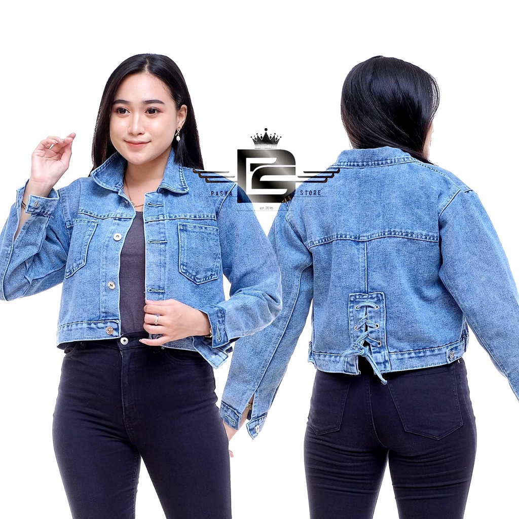 Jaket Jeans Crop Wanita Model Tali Dan Kancing Terbaru Korean Style