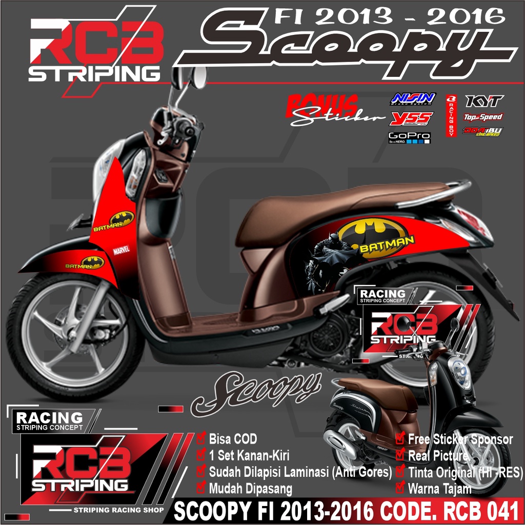Sticker Striping Scoopy 2013 - 2016 Stiker Motor Scoopy fi 2013 2014 2015 2016 Semi Fullbody Rcb 041