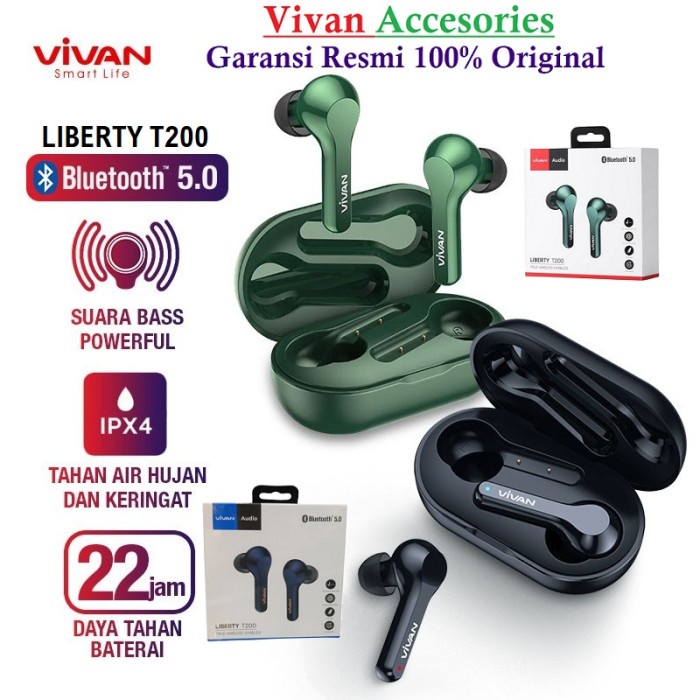 Terlaris Vivan Wireless Bluetooth Headset Earphone Tws Liberty T200