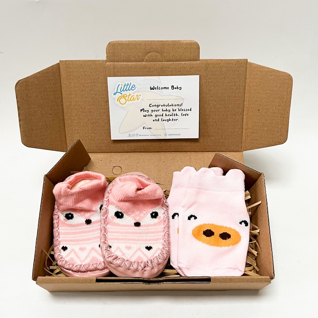 2in1 Gift Set Baby Hampers Sepatu Kaos Kaki Bayi Karet Prewalker Hewan