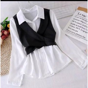 PROMO BAJU CROP TOP ATASAN KEMEJA BLOUSE CROPTOP CROP TOP PUTIH WANITA KATUN - OUTER HITAM TERLARIS 
