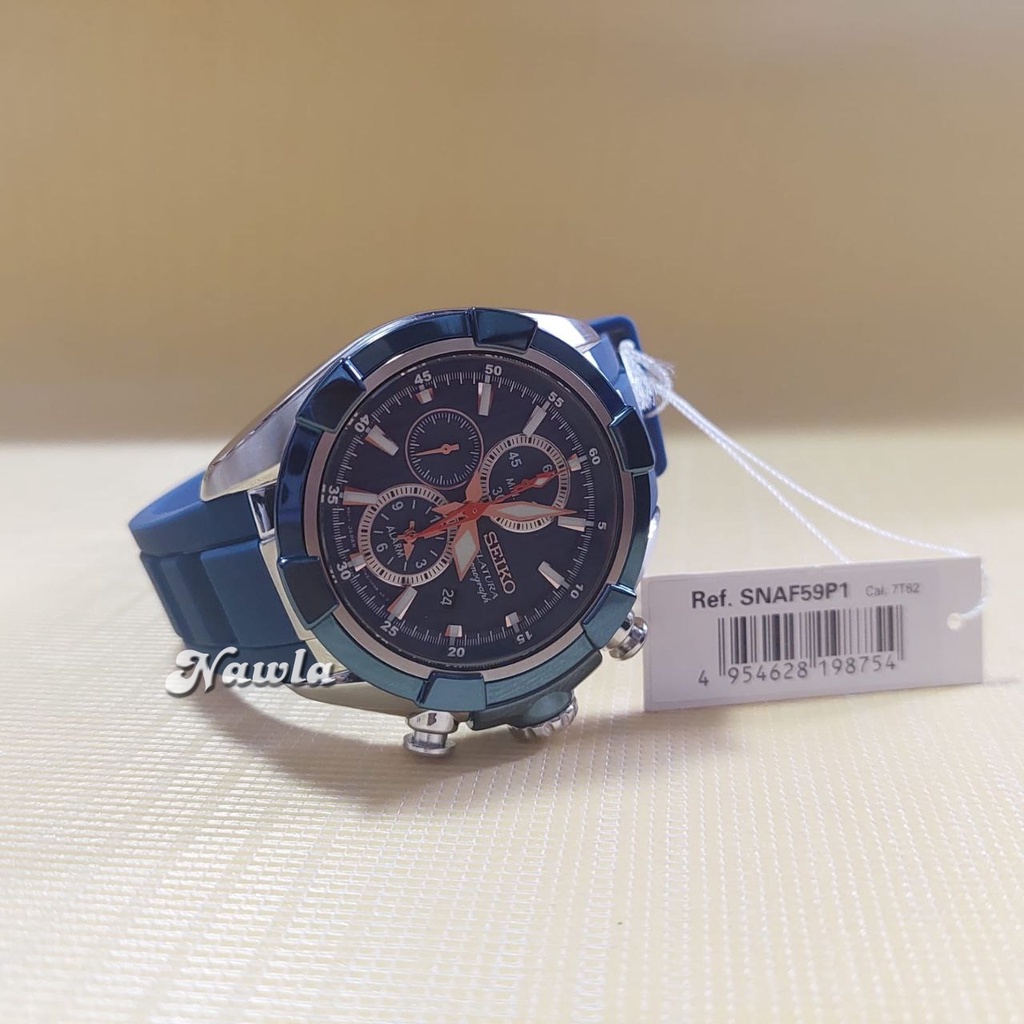 Seiko Velatura SNAF59P1 Blue Chronograph Alarm - Jam Tangan Pria SNAF59