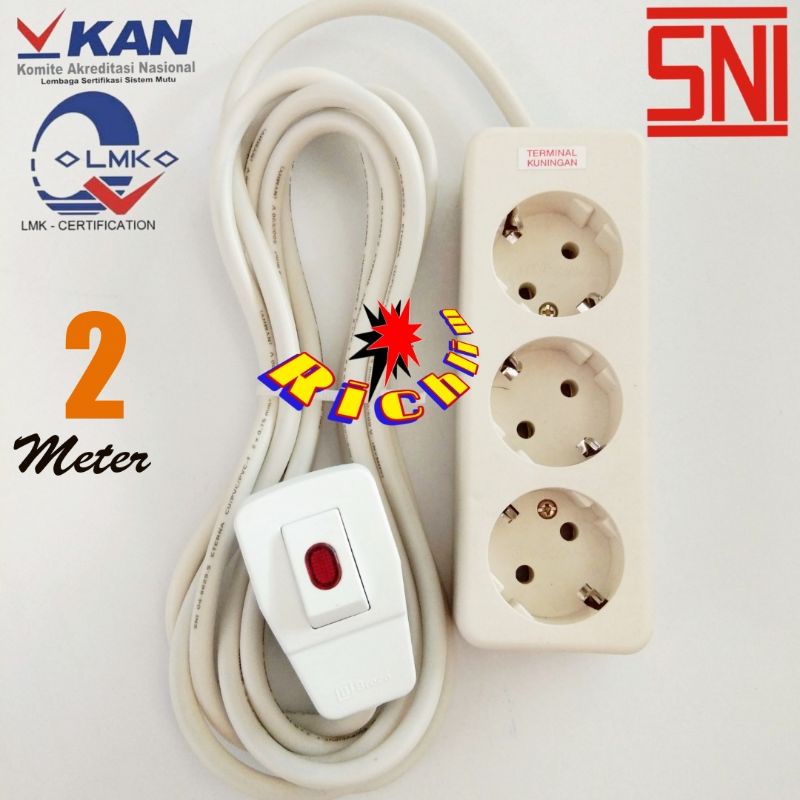 COLOKAN LISTRIK/STOP KONTAK UTICON 3 LUBANG+2 METER KABEL ETERNA+STEKER LAMPU BROCO