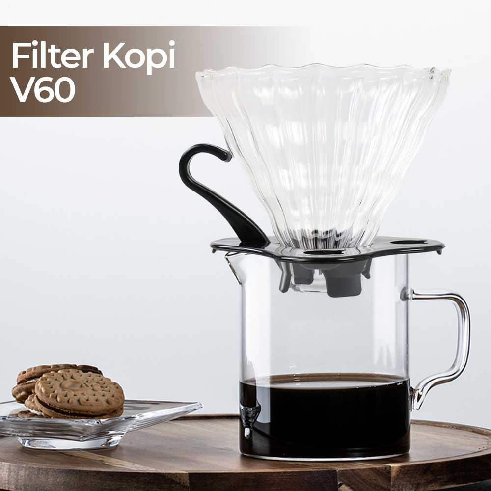 (BISA COD) FTIHSHP DUOLV Wadah Filter Kopi Kaca V60 Reusable Glass Coffee Dripper - SD-8106