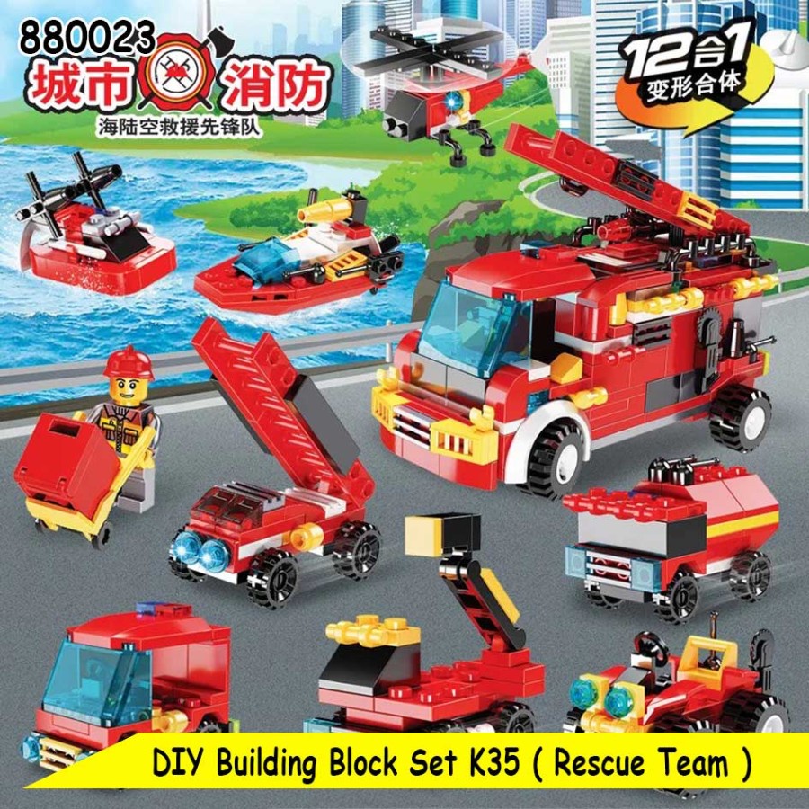 Mainan Surprise Egg Fire Truck Bricks Rescue Team / Mainan Lego Truk Pemadam Kebakaran / Mainan Anak