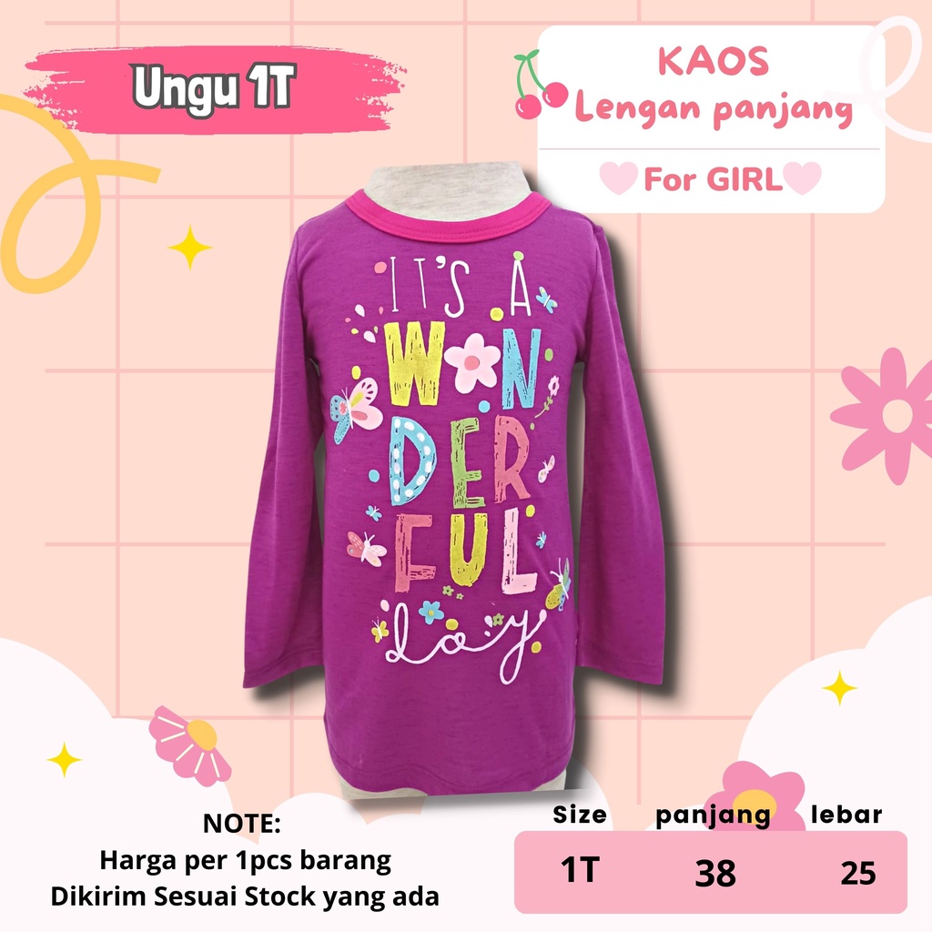 KAOS Oblong Lengan Panjang Anak Cewek Usia 1 -  5 Tahun atasan anak perempuan adem kaun motif lucu kaos