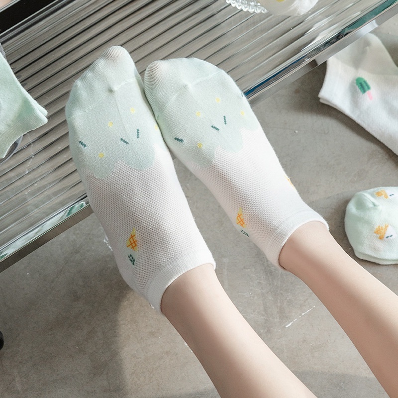 MMM Kaos Kaki Wanita Pendek Ice Cream 6588 Sarung Kaki Unisex Semata Kaki Warna Hijau Motif Es Krim Ankle Socks Karakter Korean Model Simple Cute