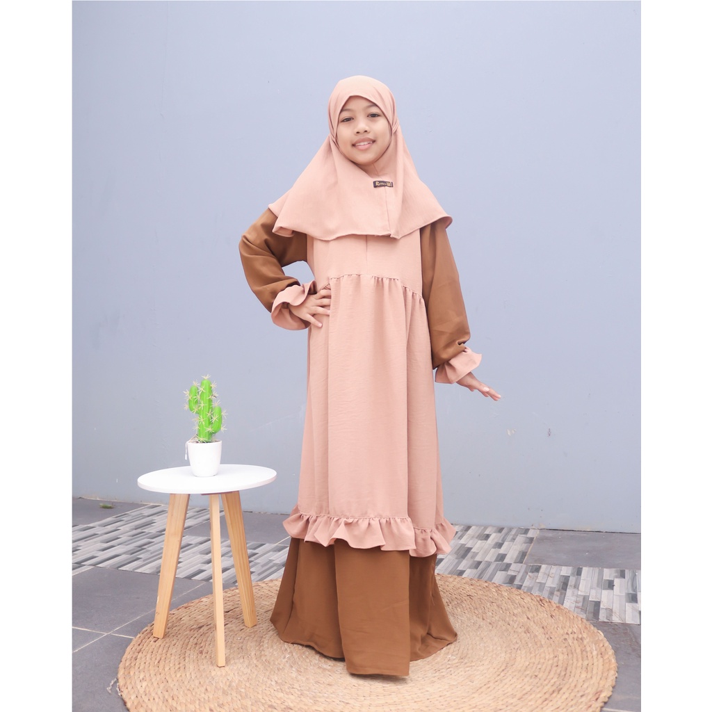 PROMO 11 - 11 SALE - MAN JADDA - Fatima Gamis Anak dan Hijab 2 4 5 7 8 10 Tahun Crinkle Airflow Stelan Baju dan Kerudung Gamis Manasik Anak