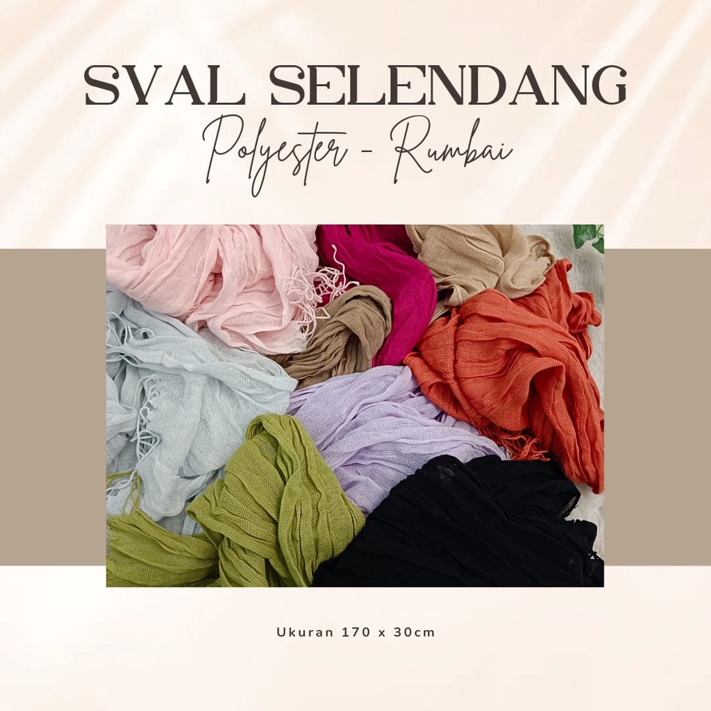 Syal Selendang Polos Polyester Crinkle Rumbai 170 x 30cm / Scraft Polosan Crinkle Rumbe