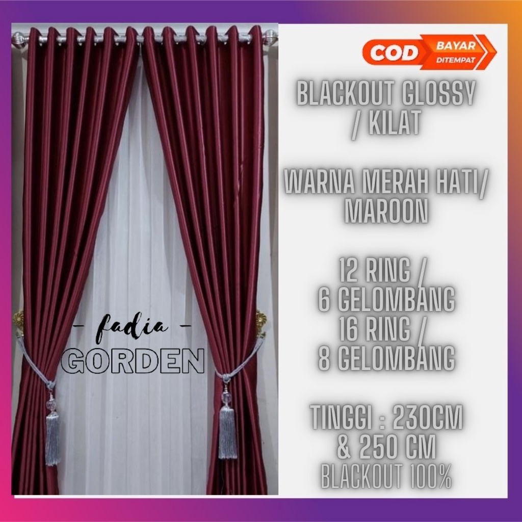 Gordyn blackout premium glossy Embos (kilat) /Blackout Laser Kilat /Merah /Merah Maroon /Red /Polos 