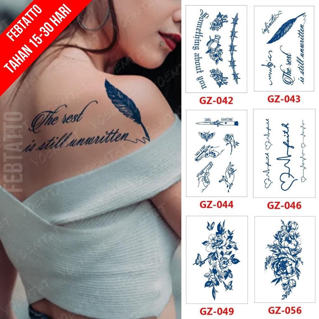 Tato Temporer Ukuran 18cm x 11cm Motif GZ 043 Tulisan Latin Bulu Tato Lengan Tato Dada Tato Tangan T