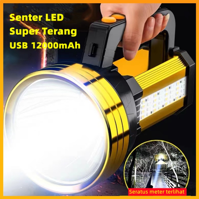 Senter LED Super Terang Jarak Jauh 3 Mode Senter Camping Jumbo Multifungsi 48W IPX6 Waterproof Power