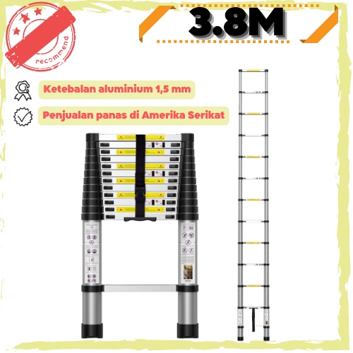 BOWEITI Tangga Lipat Aluminium Teleskopik 3.8M Single Telescopic Ladder 3.8 M