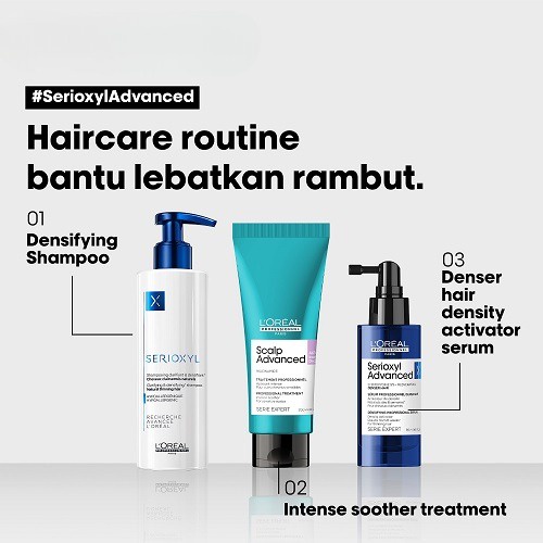 LOREAL Serioxyl Advanced Shampoo &amp; Denser Density Activator Hair Serum Set - Penumbuh Perawatan Rambut Berwarna Kering Rontok Tipis