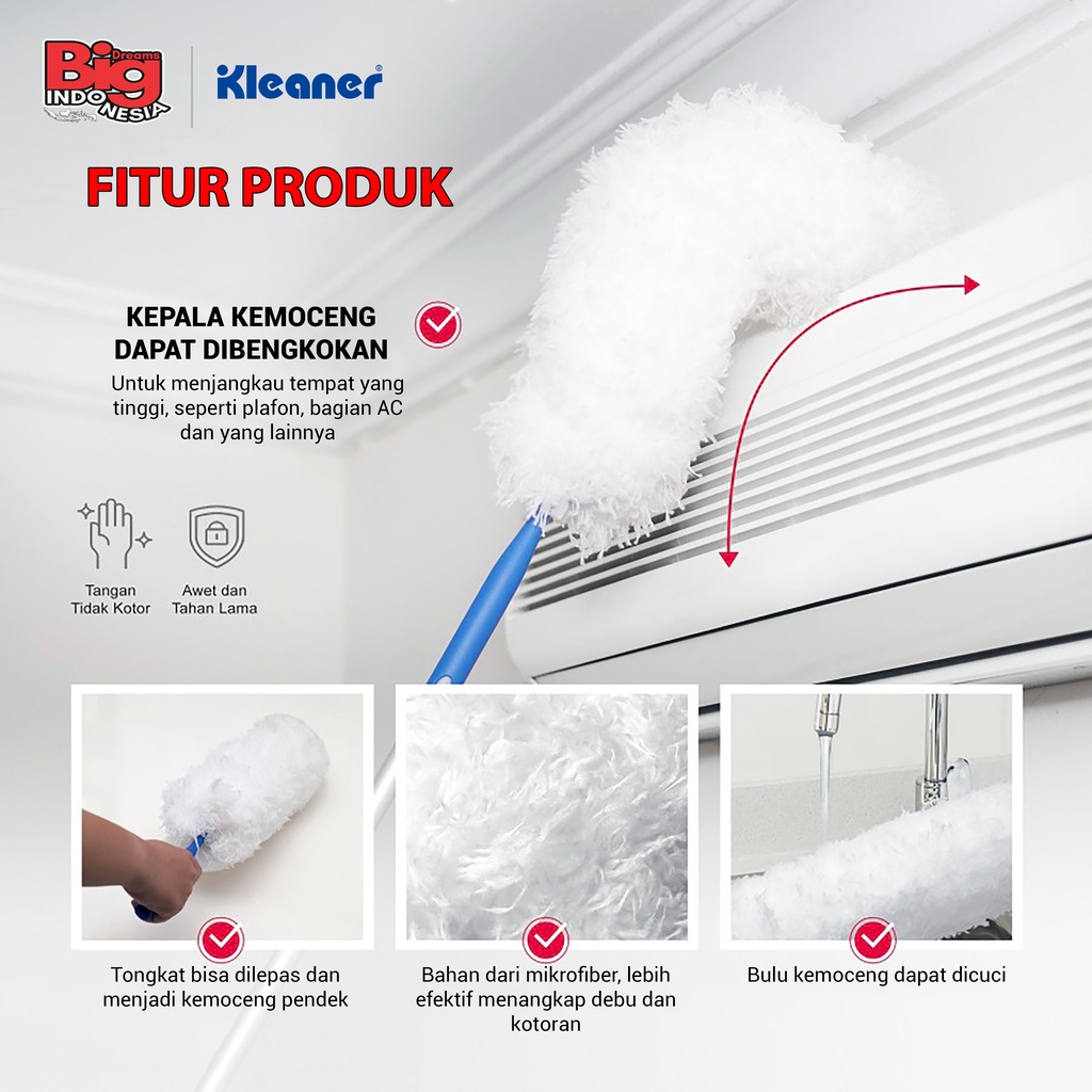 Kemoceng Gagang Extend Fleksibel Microfiber Duster Serbaguna Alat Pembersih Langit Rumah Kleaner GSE002