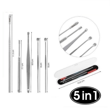 ONLYONE12 Korek Kuping Set Alat Pembersih Telinga / Korek Kuping 5in1 Stainless Steel / Set Korek Kuping Anti Karat