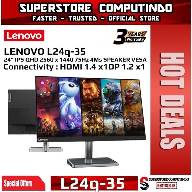 Monitor LED Lenovo L24Q-35 24&quot; IPS QHD 1440p 75Hz HDMI DP Speaker