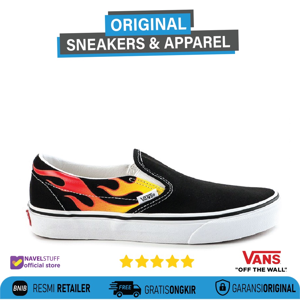 VANS Slip On Classic Flame Red Black Sepatu Original Resmi BNIB