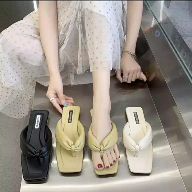 Sandal Flat wanita YUMIRE Jepit Selop Double Busa