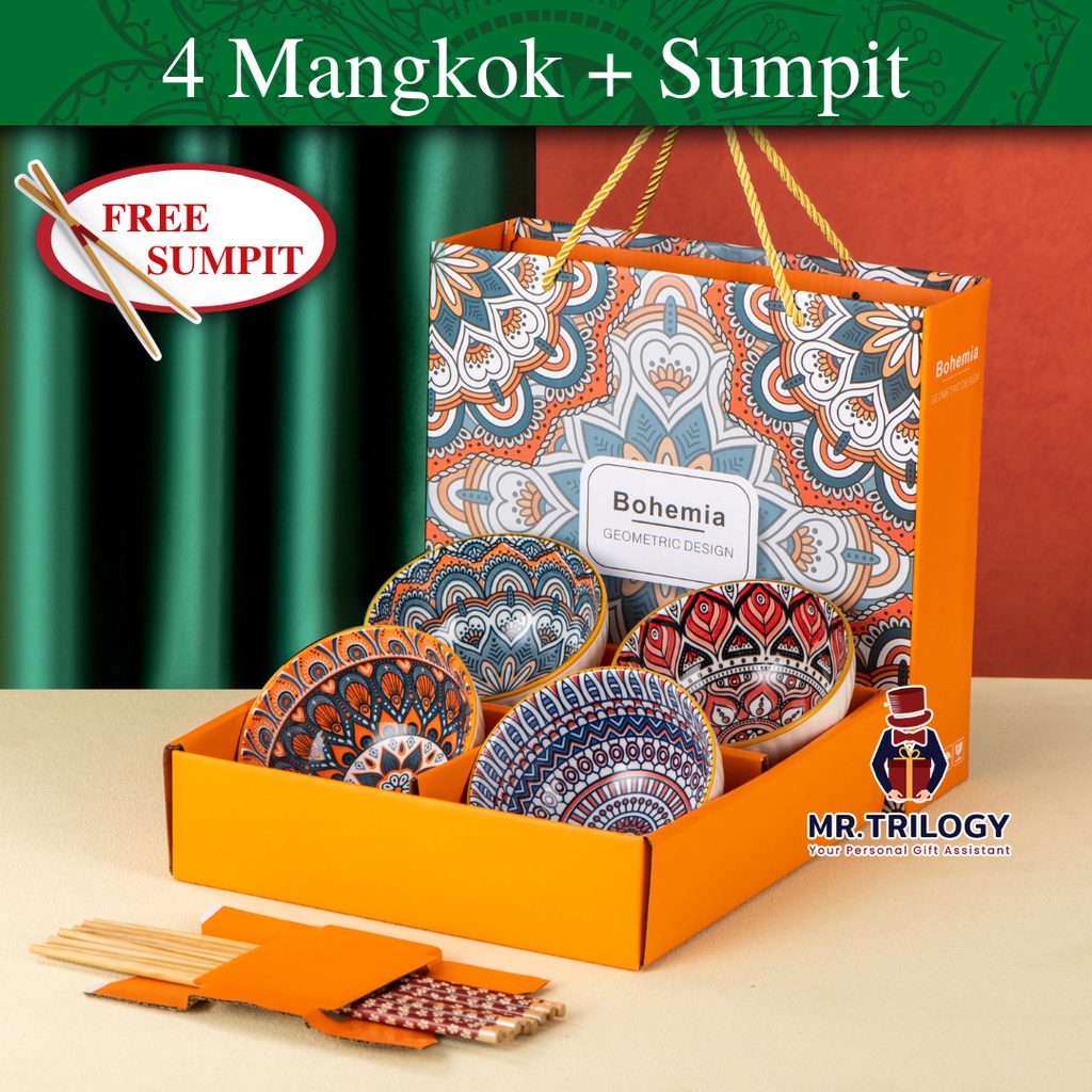 Hampers Bohemian Mangkok Keramik Set Classic Alat Makan Elegan Kekinian Sovenir Lebaran Hari Raya Hadiah Ultah