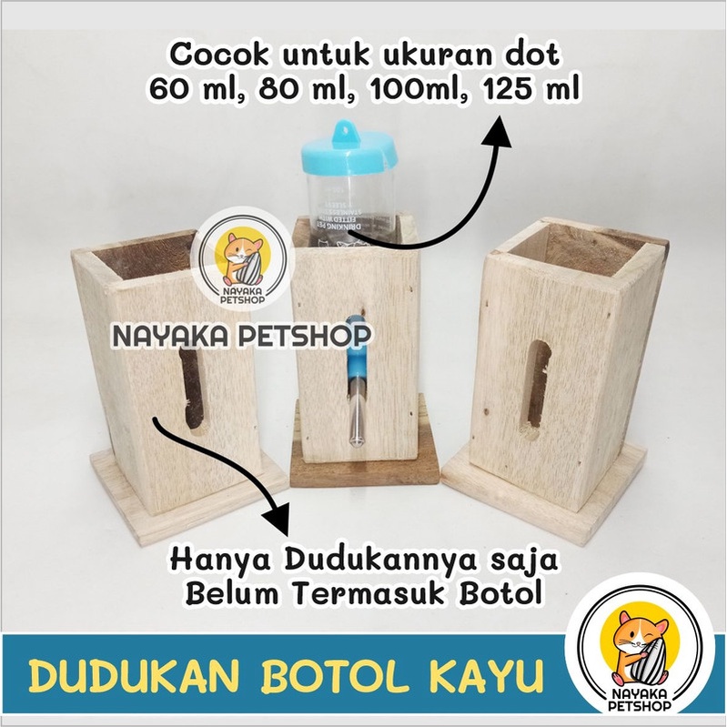 Dudukan Botol Kayu Dispenser Dot Minum Hamster Tatakan Wadah Air Hewan