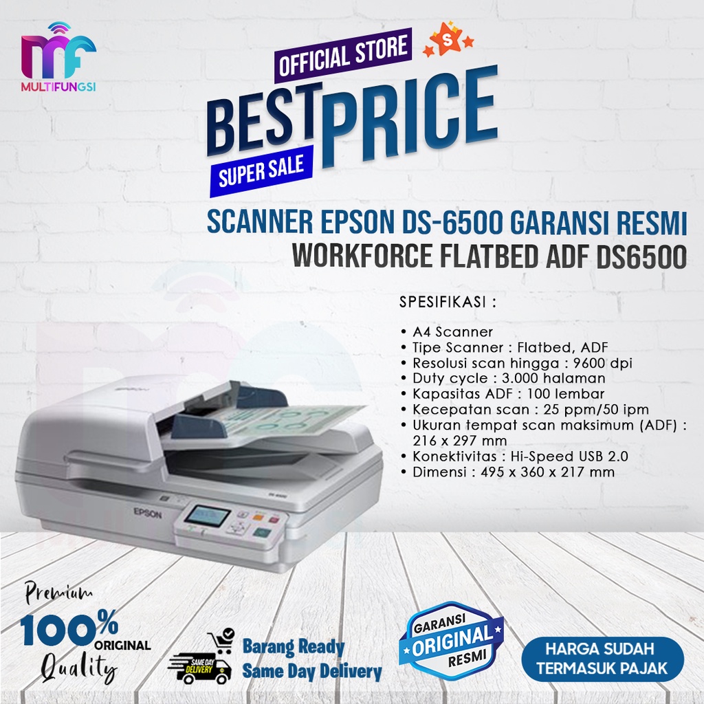 Scanner EPSON DS-6500 Garansi Resmi WorkForce Flatbed ADF DS6500