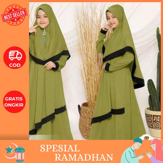 Malika Kids Original By Alifa - Termasuk Kerudung Jilbab Gamis Baju Muslim Anak Perempuan Remaja Tan